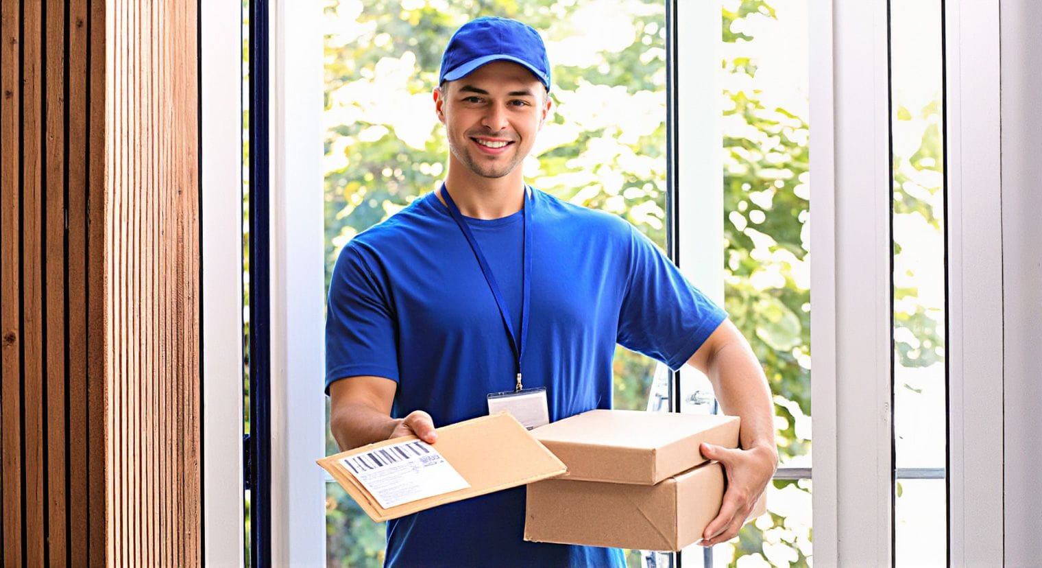 Man in blue outfit delivering packages