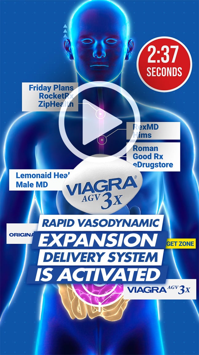 Absorption rate graphic showing how Viagra 3x rapid vasodynamic expansion delivery system is activated